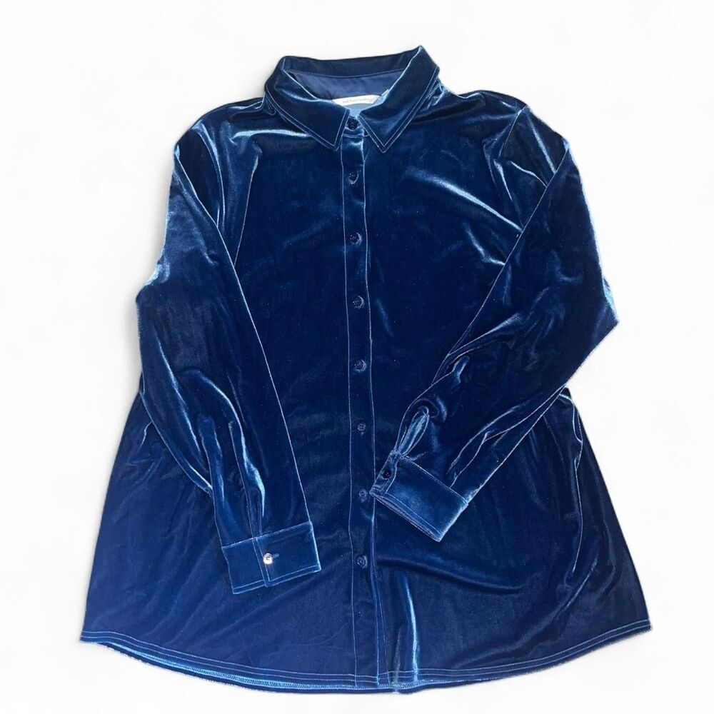 Soft Surroundings Women's Dusty Blue Velour Shirt SZ 1X New without Tags